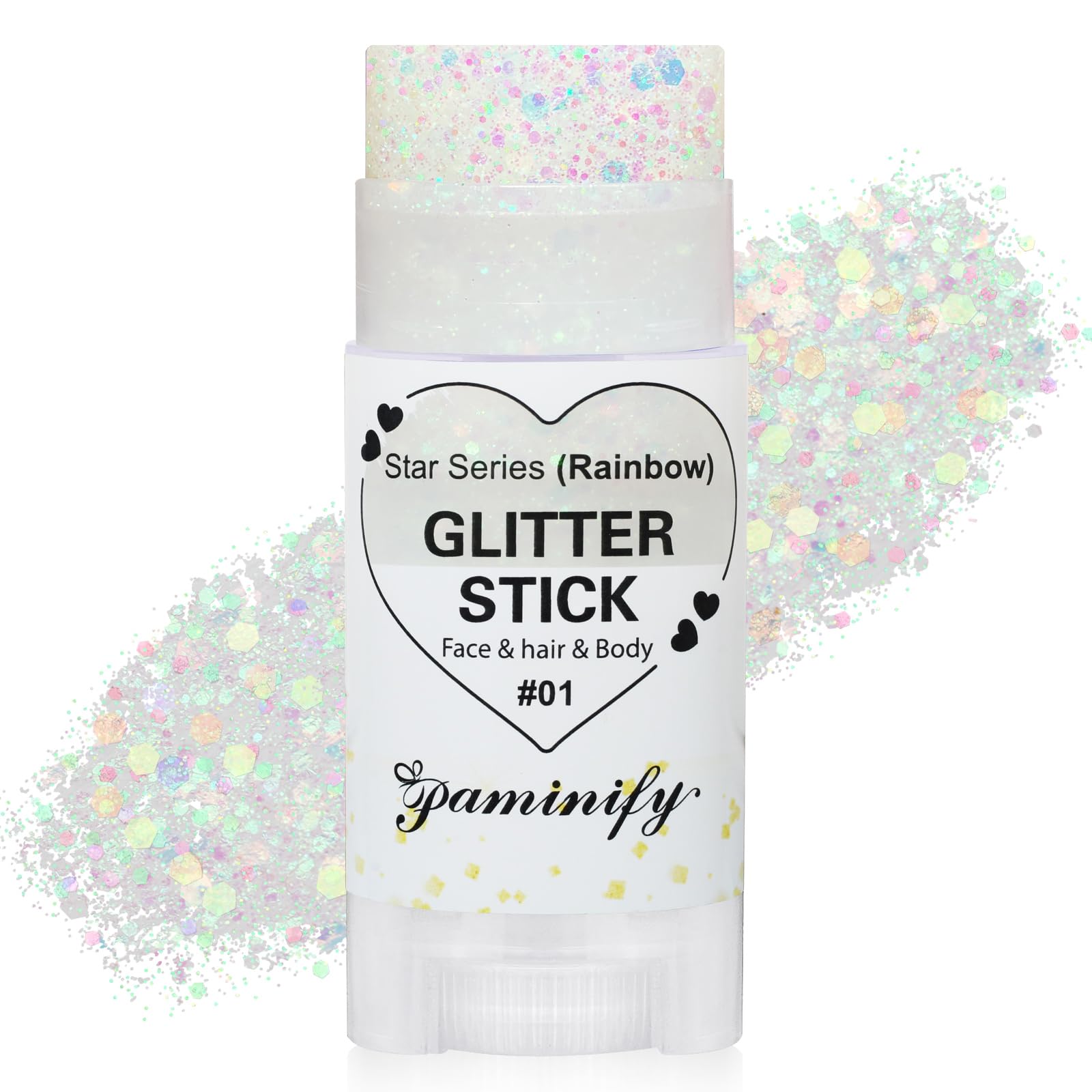 Paminify barra de brillo arcoiris blanco, empaque colorido para fiestas