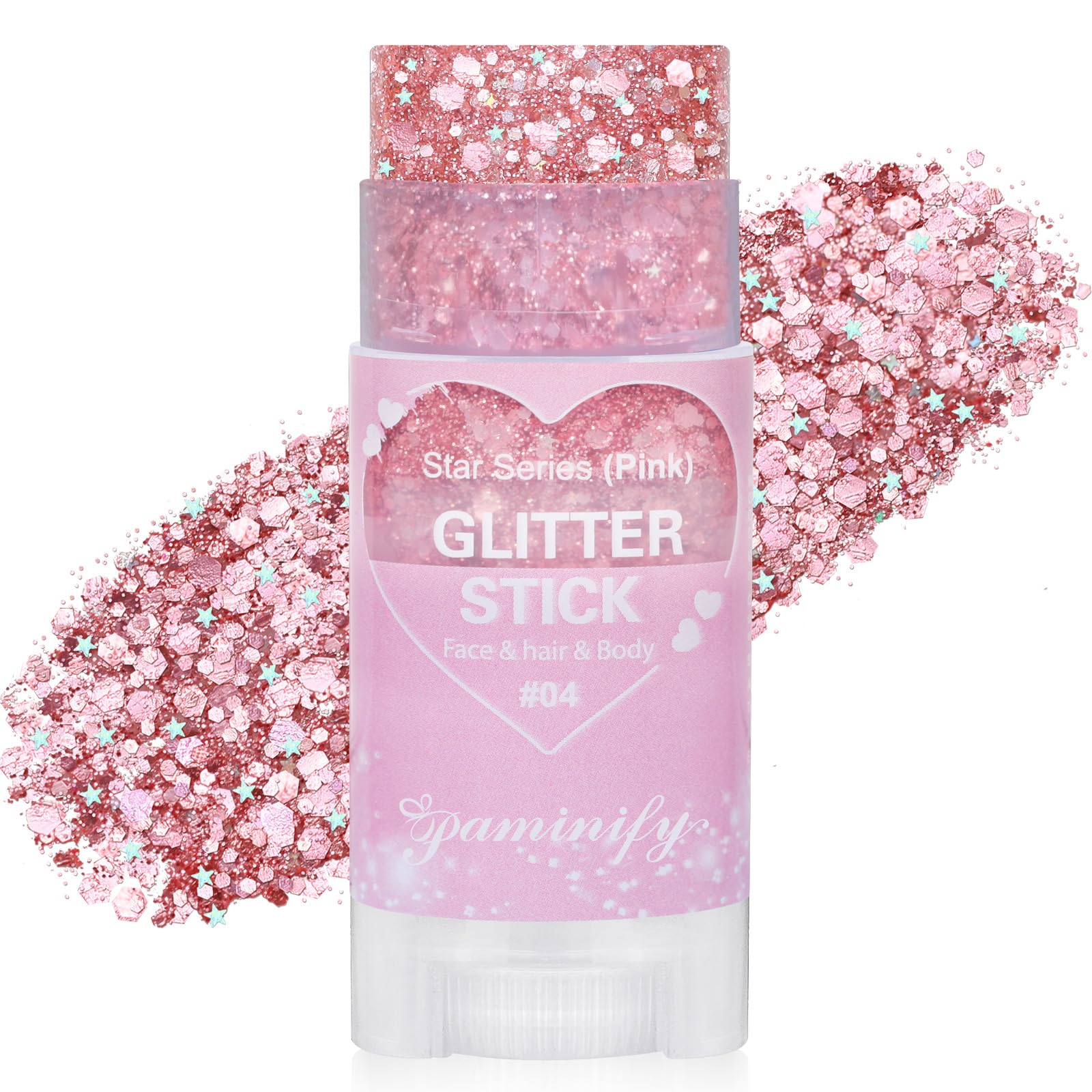 Paminify barrita brillo rosa para cabello con destellos brillantes.