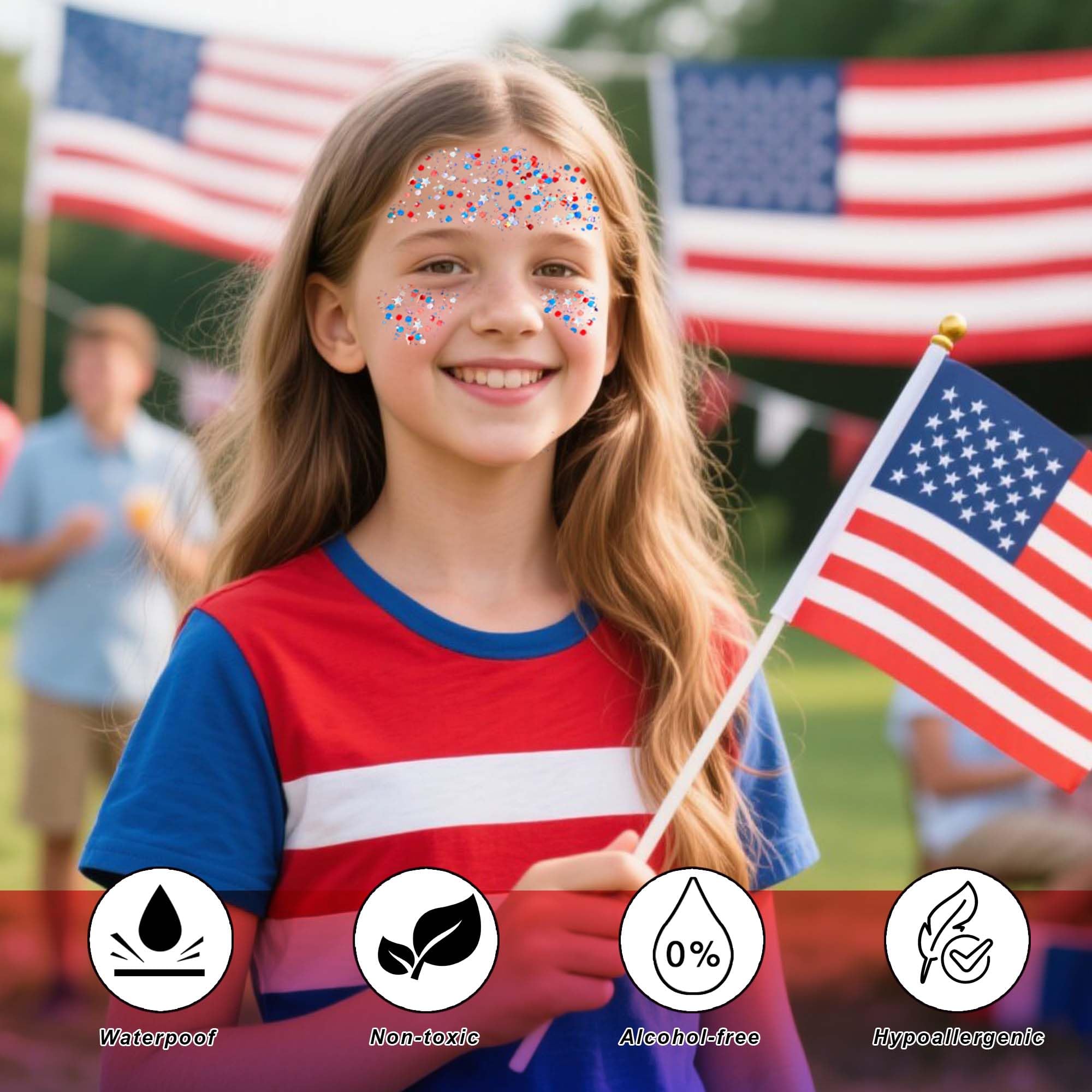 Paminify brillo corporal con banderas, duradero para fiestas y festivales