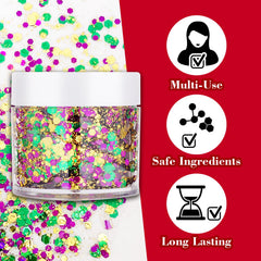 Paminify Mardi Gras gold glitter hair adds shimmering color to festive looks.