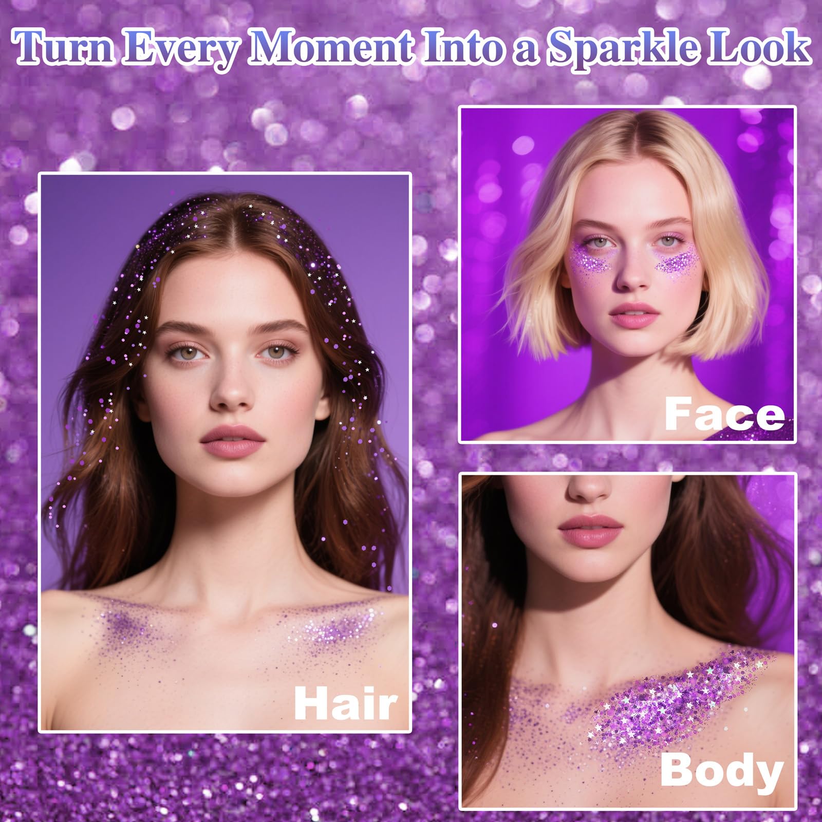 Paminify Purple Glitter Stick pairs with costumes, mermaid makeup, and rave outfits