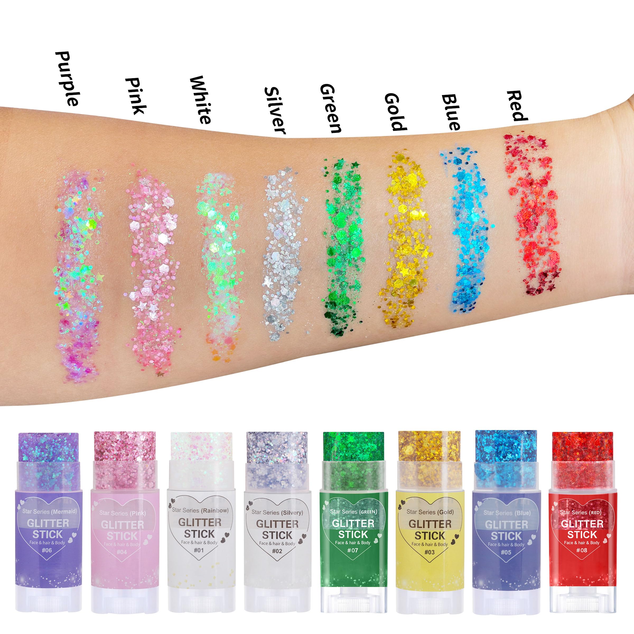 Paminify red glitter stick on arms for a sparkling design that lasts.