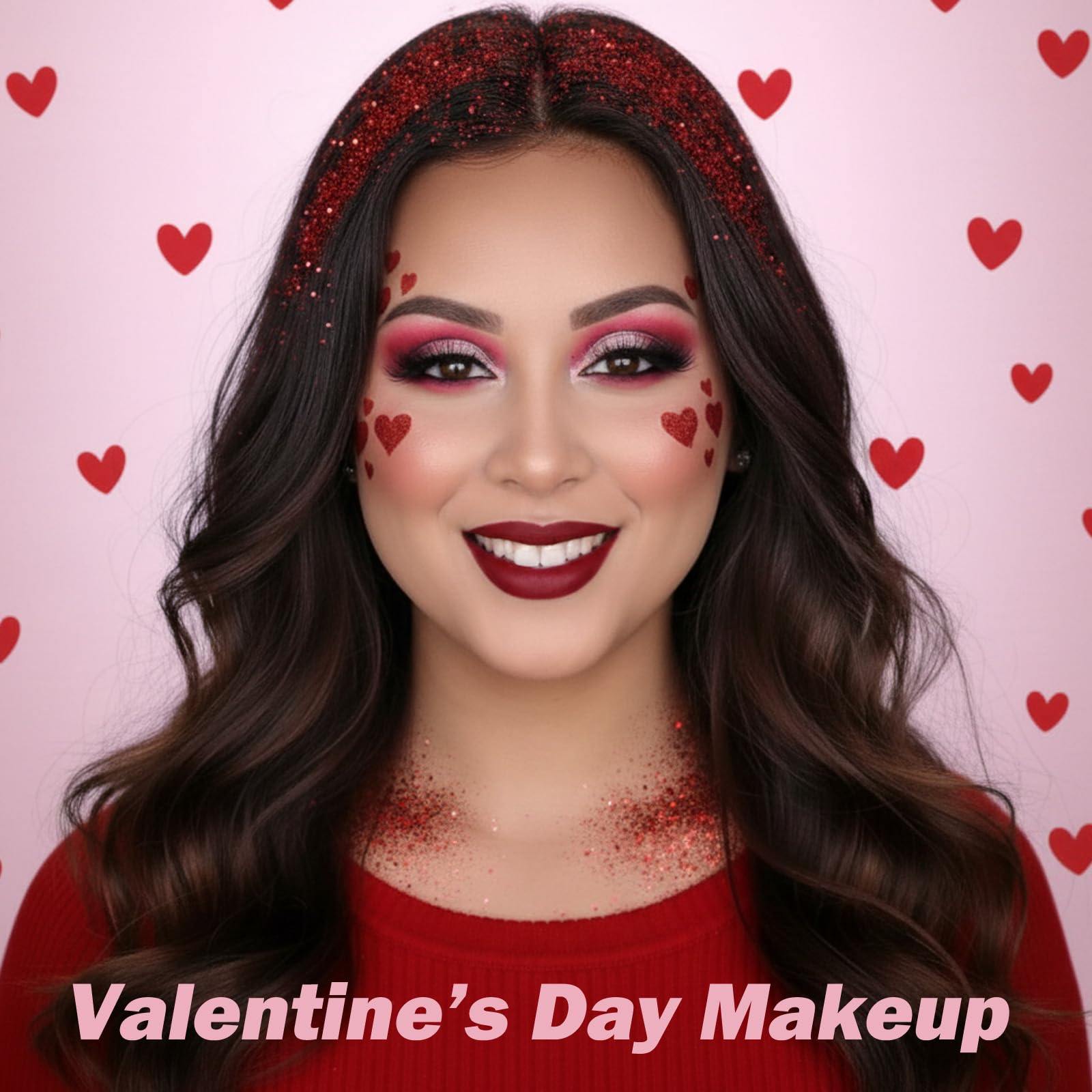 Paminify red glitter stick on the body creates bold festival shimmer.