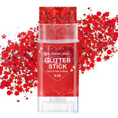 Paminify red glitter stick on the face for radiant, long-lasting sparkle.