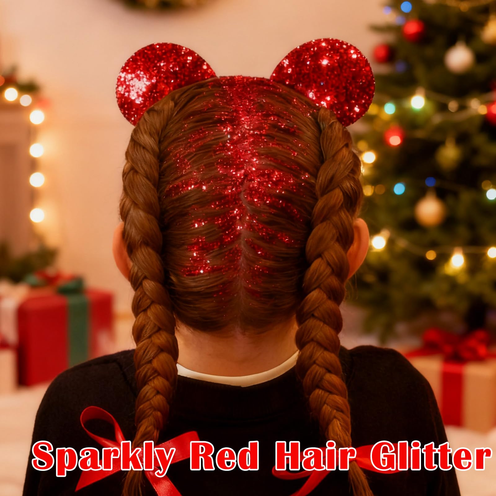 Paminify red glitter stick in hair adds a vivid glittery accent.