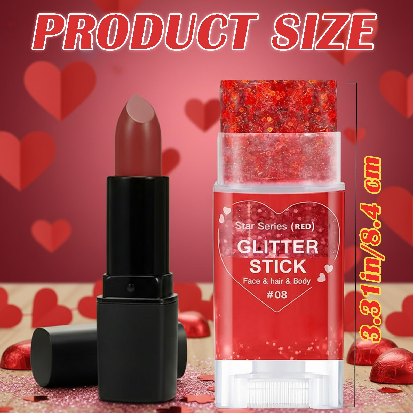 Paminify red glitter stick on the hands for eye-catching party flair.