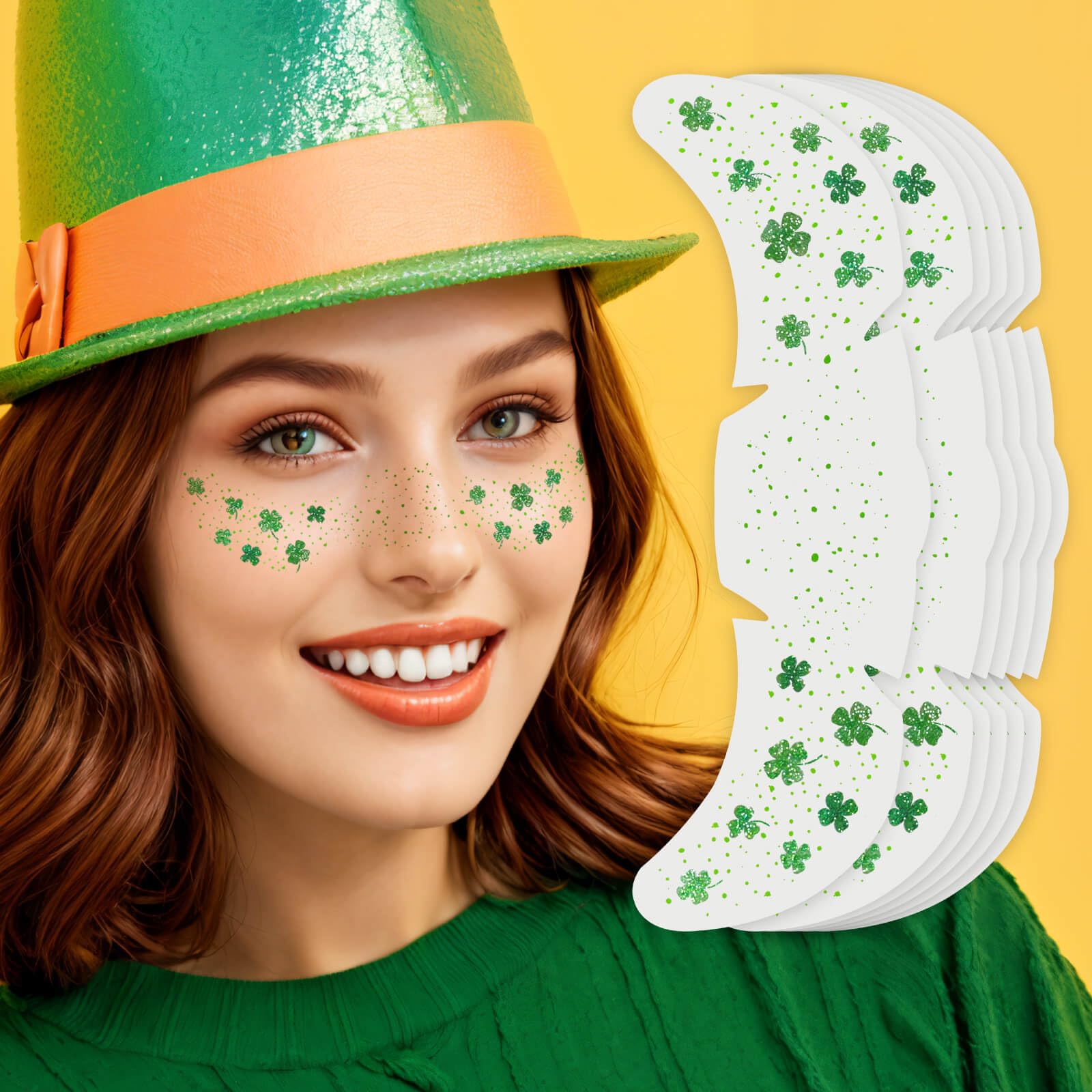 Paminify tatuajes pecas verdes trebol: añade brillo festivo para tu look.
