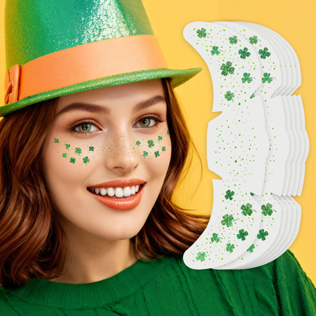 Paminify tatuajes pecas verdes trebol: añade brillo festivo para tu look.