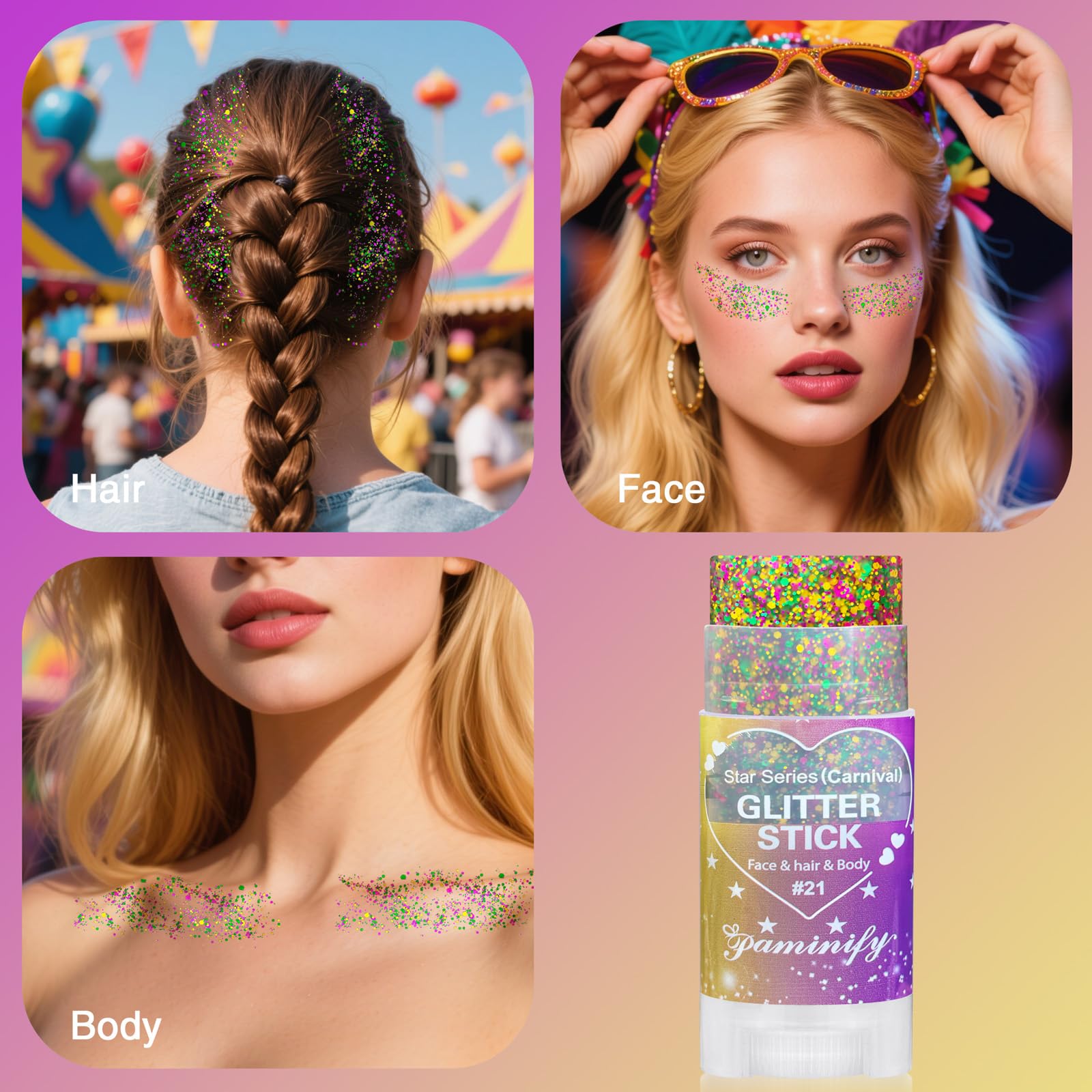 Paminify waterproof glitter stick delivering long-lasting shine.