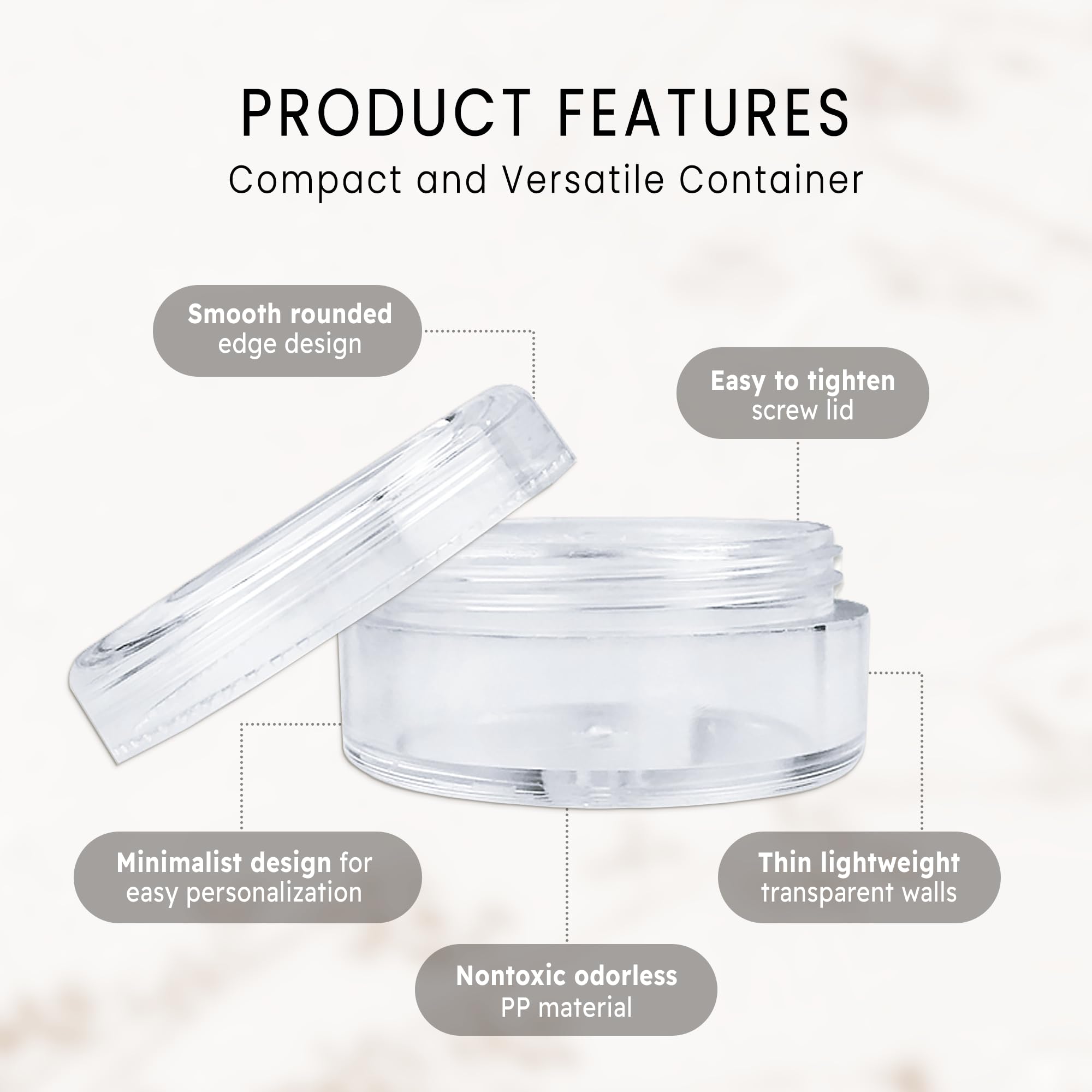 PANA 5g round jar with clear lid, leak-resistant for balms.