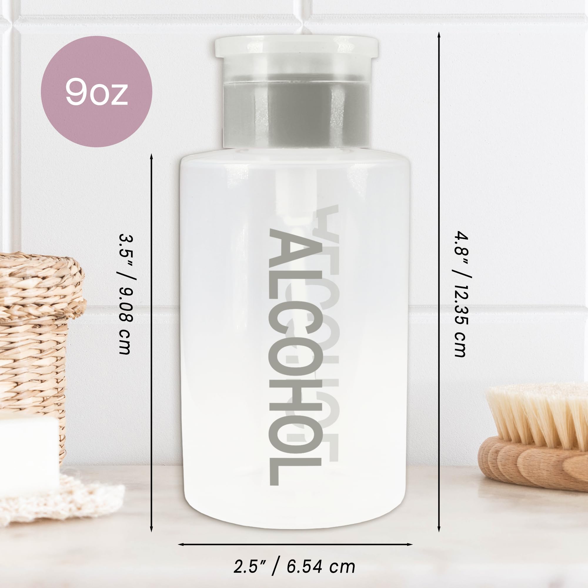 PANA gray pump top cap on white bottle for splash-free dispensing