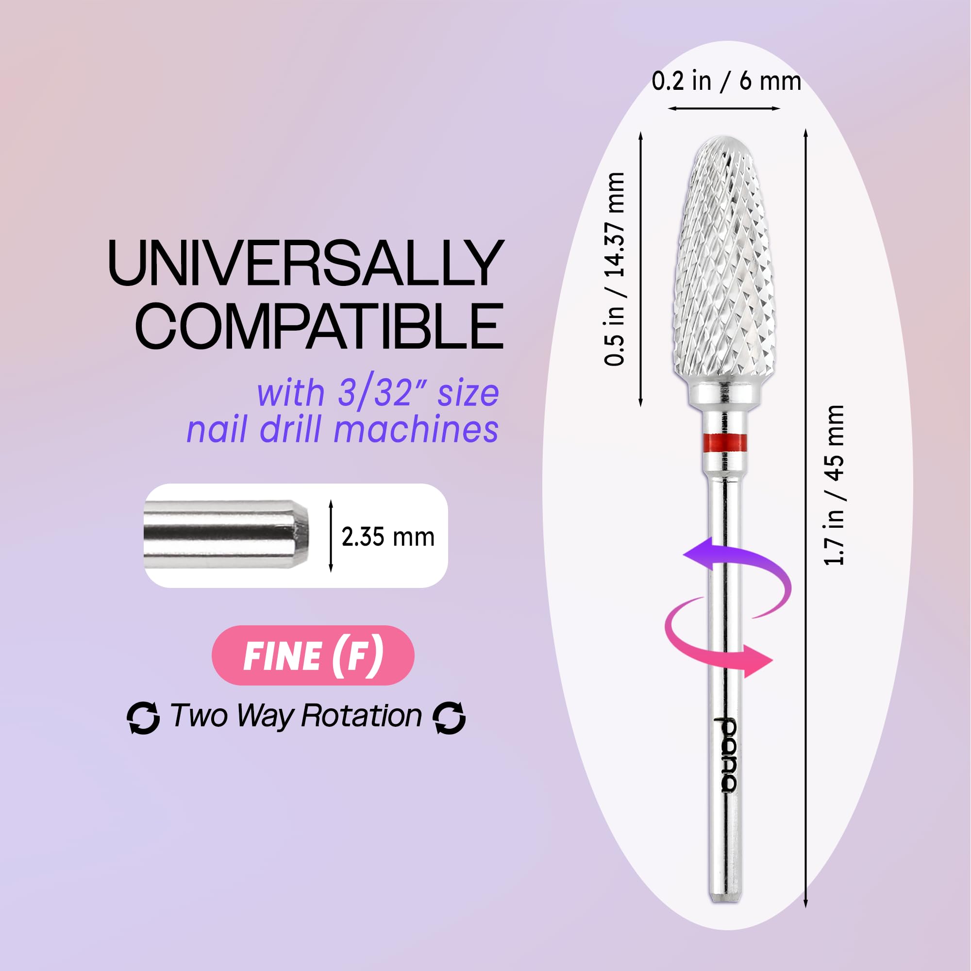 PANA nail carbide bit top view, fine flame finish for targeted shaping