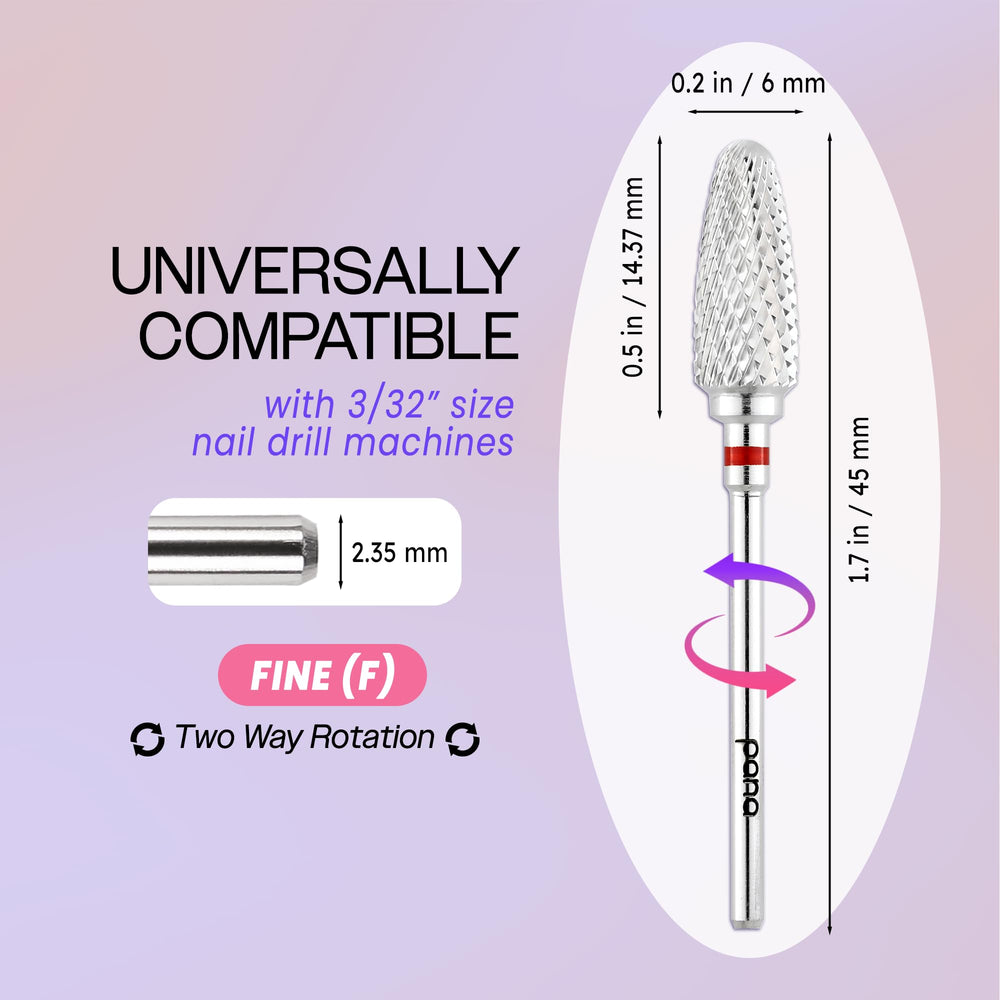 PANA nail carbide bit top view, fine flame finish for targeted shaping