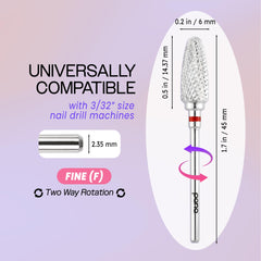 PANA nail carbide bit top view, fine flame finish for targeted shaping