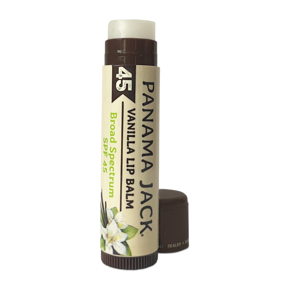 Panama Jack vainilla, bálsamo SPF45 con hidratación duradera.