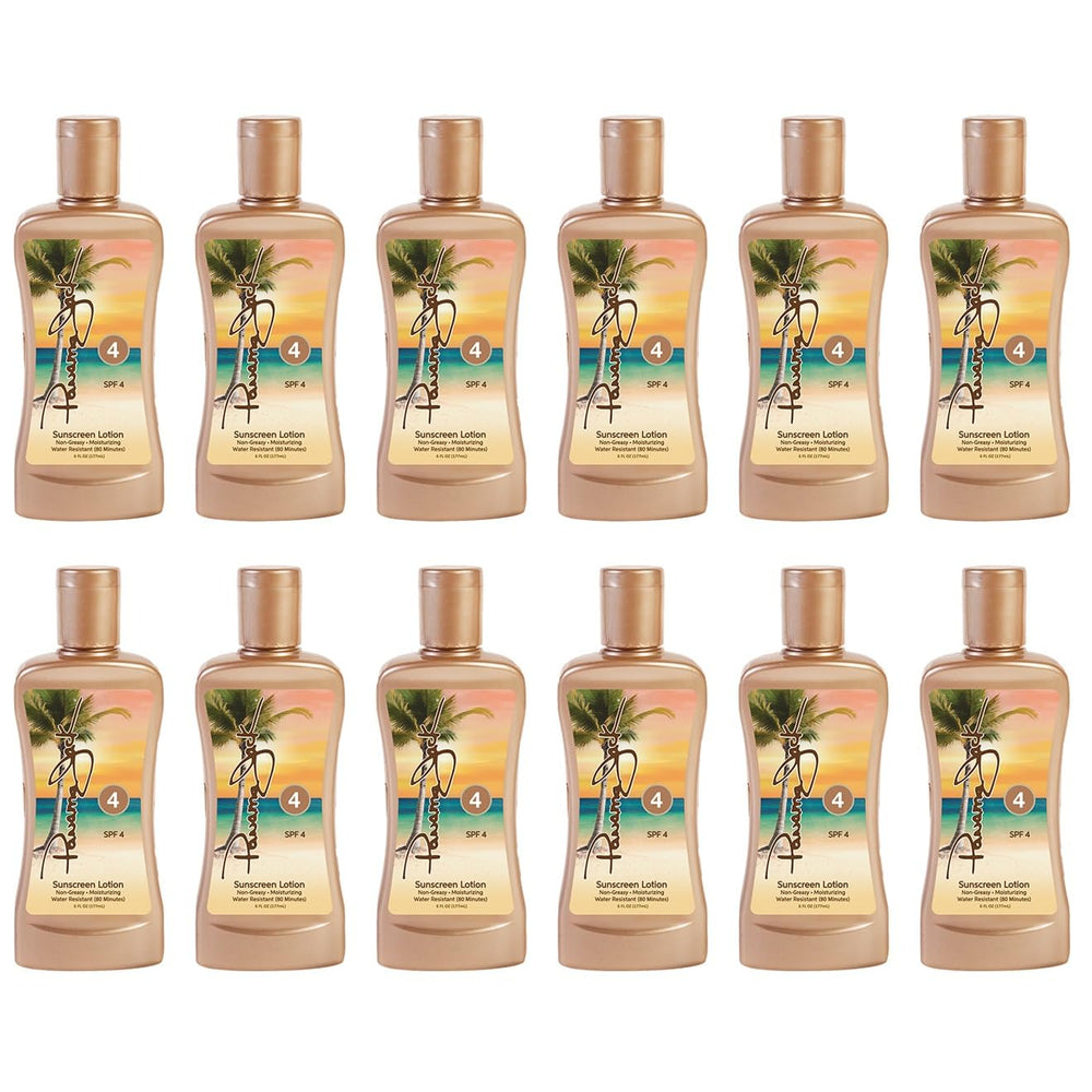 Escena de playa con Panama Jack, bronceado natural y aspecto luminoso.
