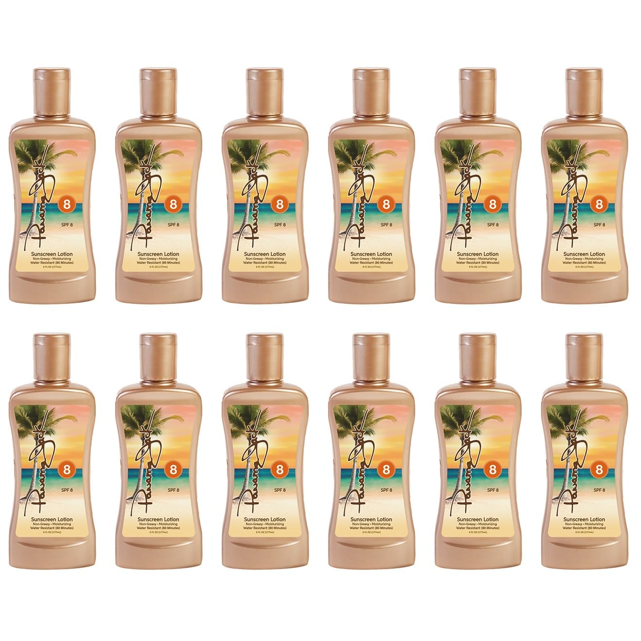Panama Jack Sunscreen Tanning Lotion SPF 8 compact 6 oz packaging with logo.