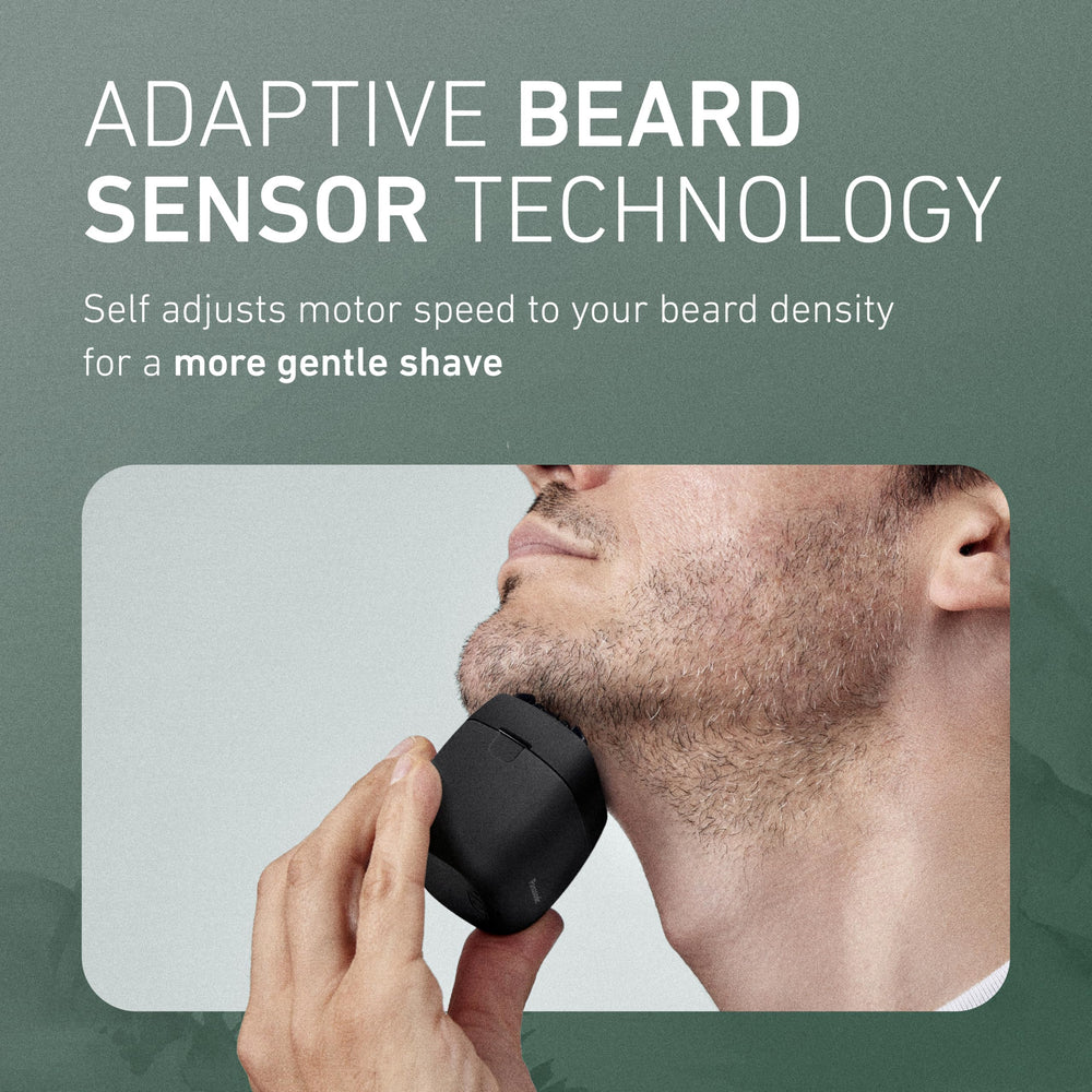 ARC5 beard sensor adjusts speed based on hair density for comfort.