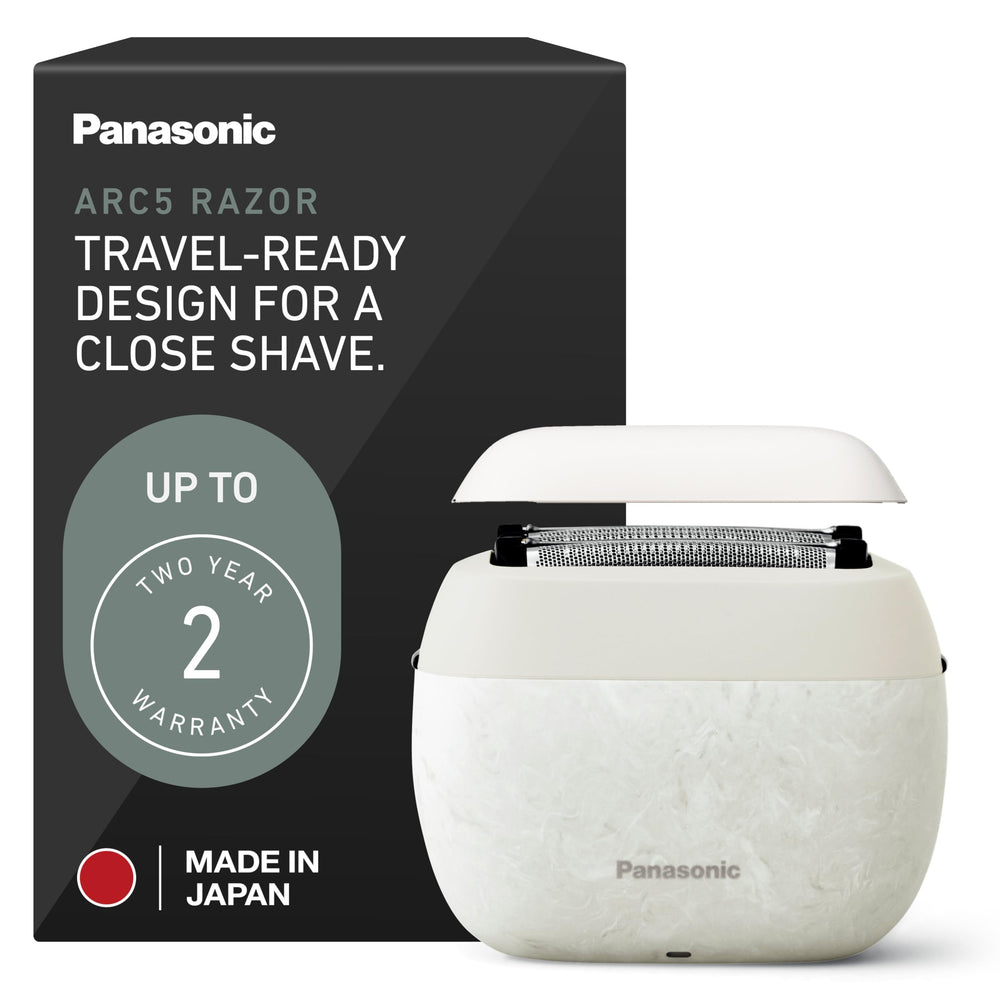 Panasonic ARC5 palm-sized shaver front view for on-the-go smooth shaving