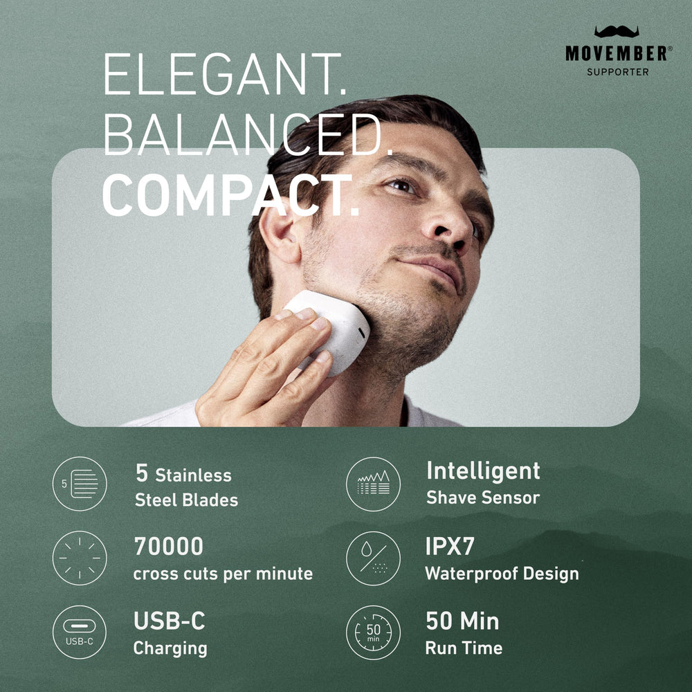 Panasonic ARC5 palm-sized shaver side view highlighting ergonomic grip for comfort