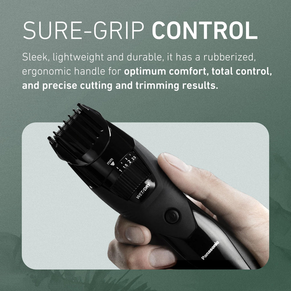 Panasonic ER-GB42-K ergonomic rubber grip enhances precision and comfort.