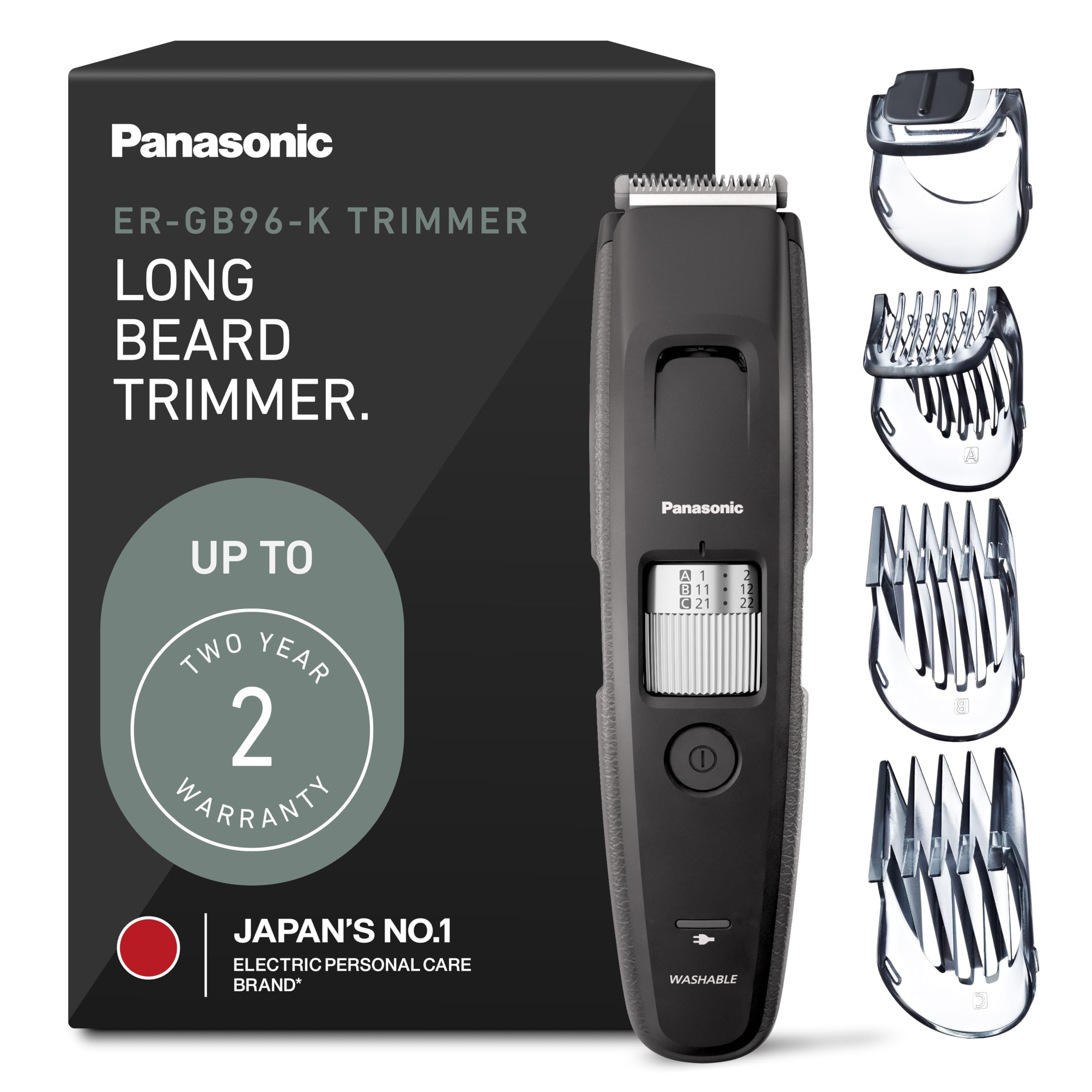Panasonic ER-GB96-K beard trimmer front angle for versatile grooming at home.