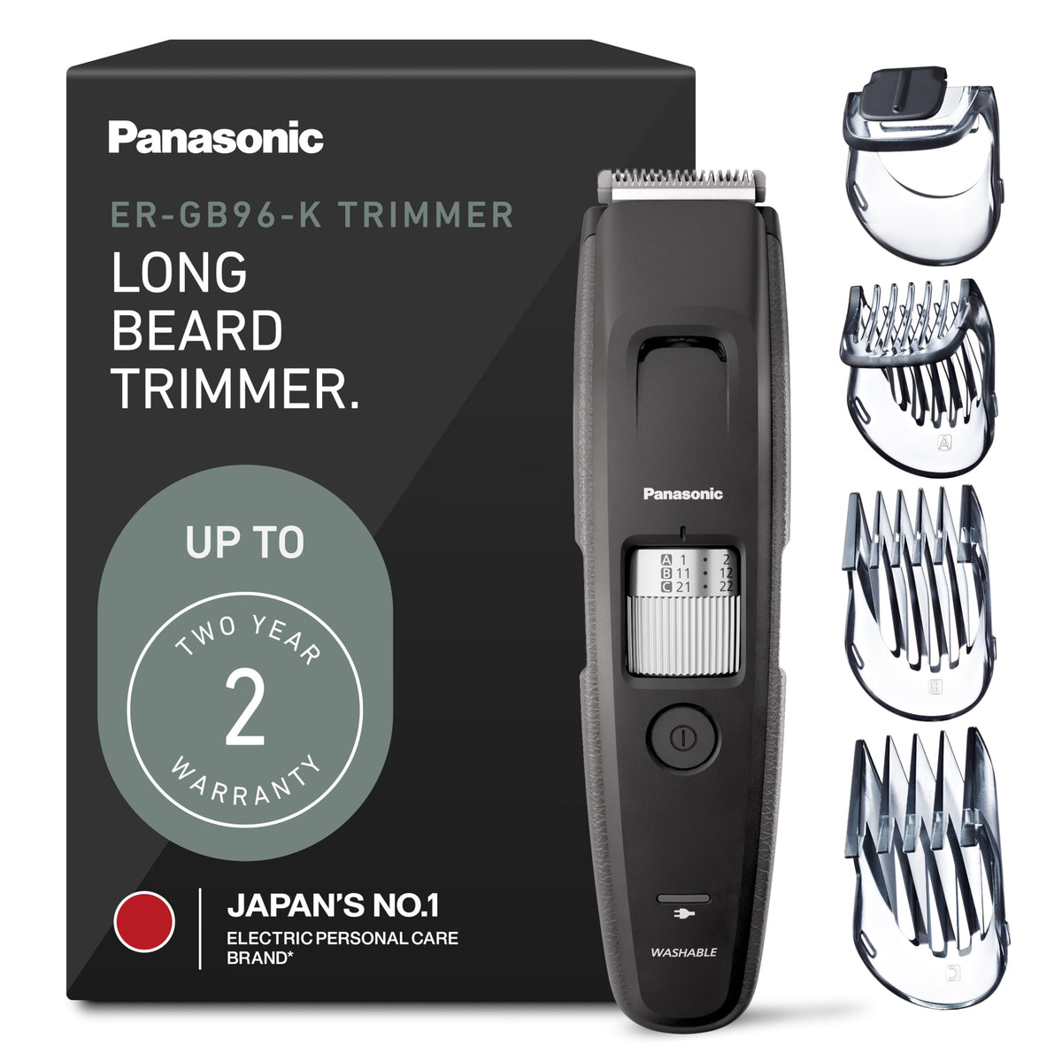 Panasonic ER-GB96-K beard trimmer front angle for versatile grooming at home.