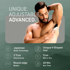 Panasonic ER-GK60-S with three attachments for safe body trimming