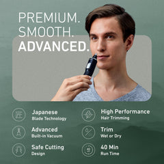 Panasonic ER-GN70-K dual-edge blades deliver quick, clean trimming with less tug.