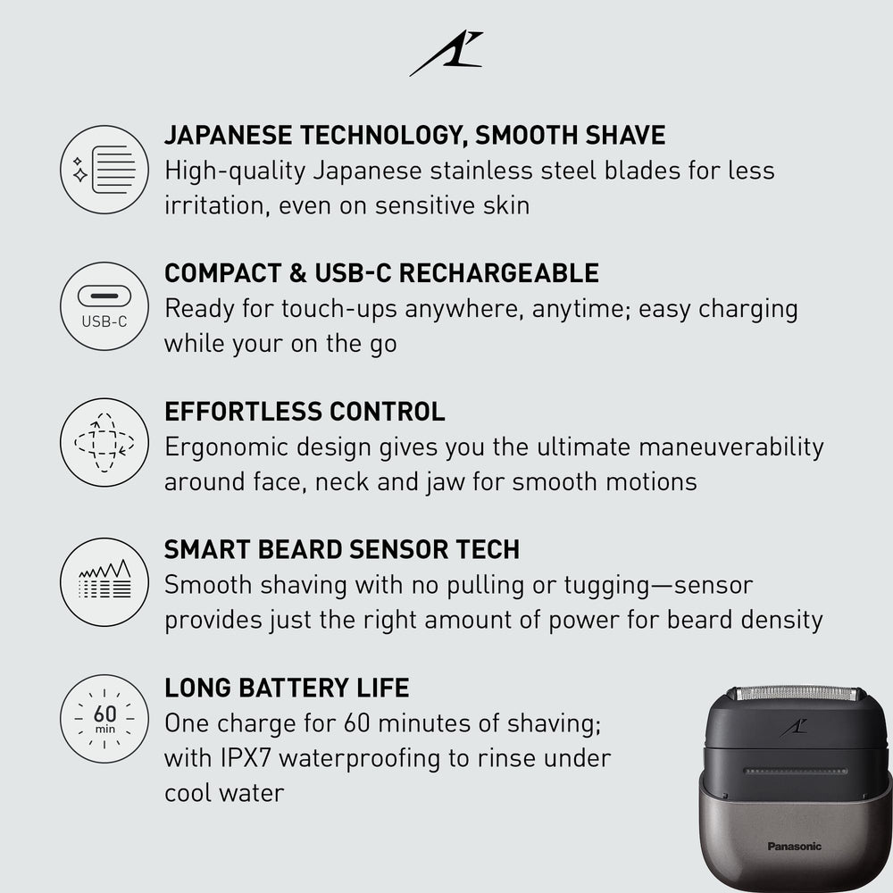 Panasonic ES-CM3A-K compact design ideal for travel and quick touch-ups.