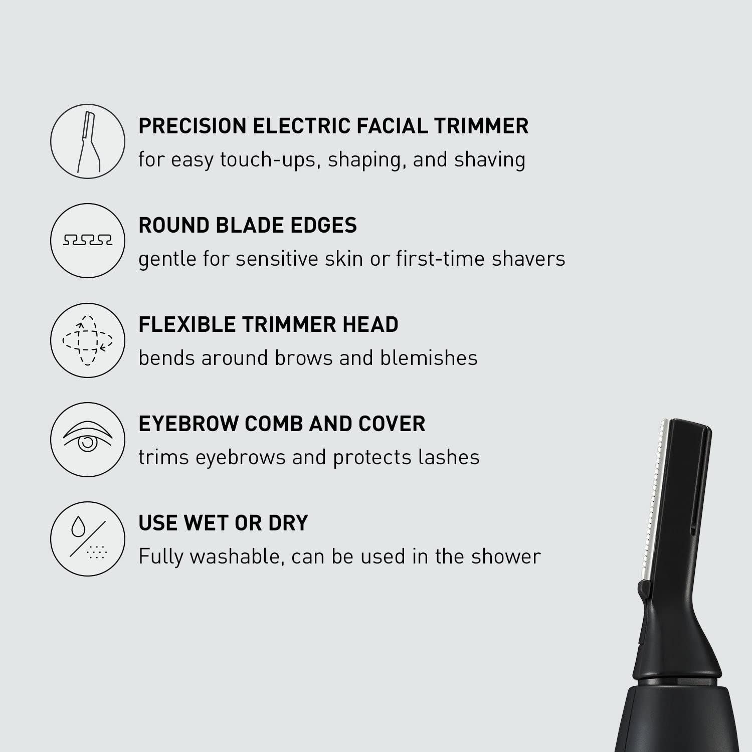 Panasonic GM40-K eyebrow attachments enable neat brow shaping and tidy edges.