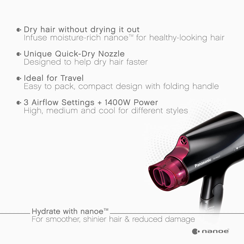 Panasonic EH-NA27-K QuickDry nozzle delivering faster drying for busy mornings.