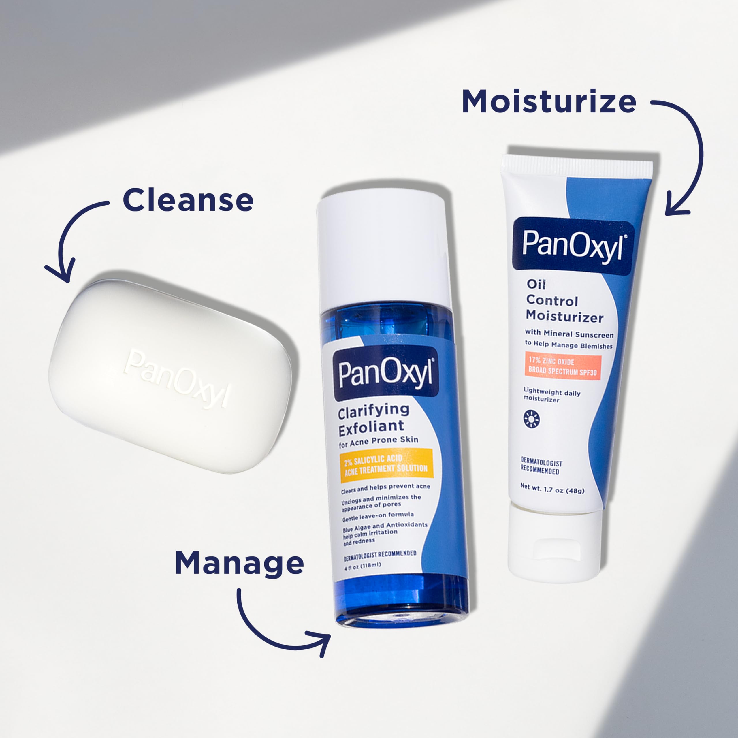 PanOxyl barra recomendado por dermatólogos para el cuidado del acné.