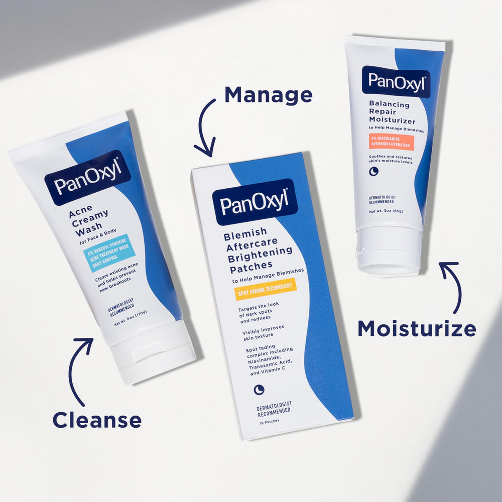 Conjunto PanOxyl para cuidado post‑acné y mejora de la piel