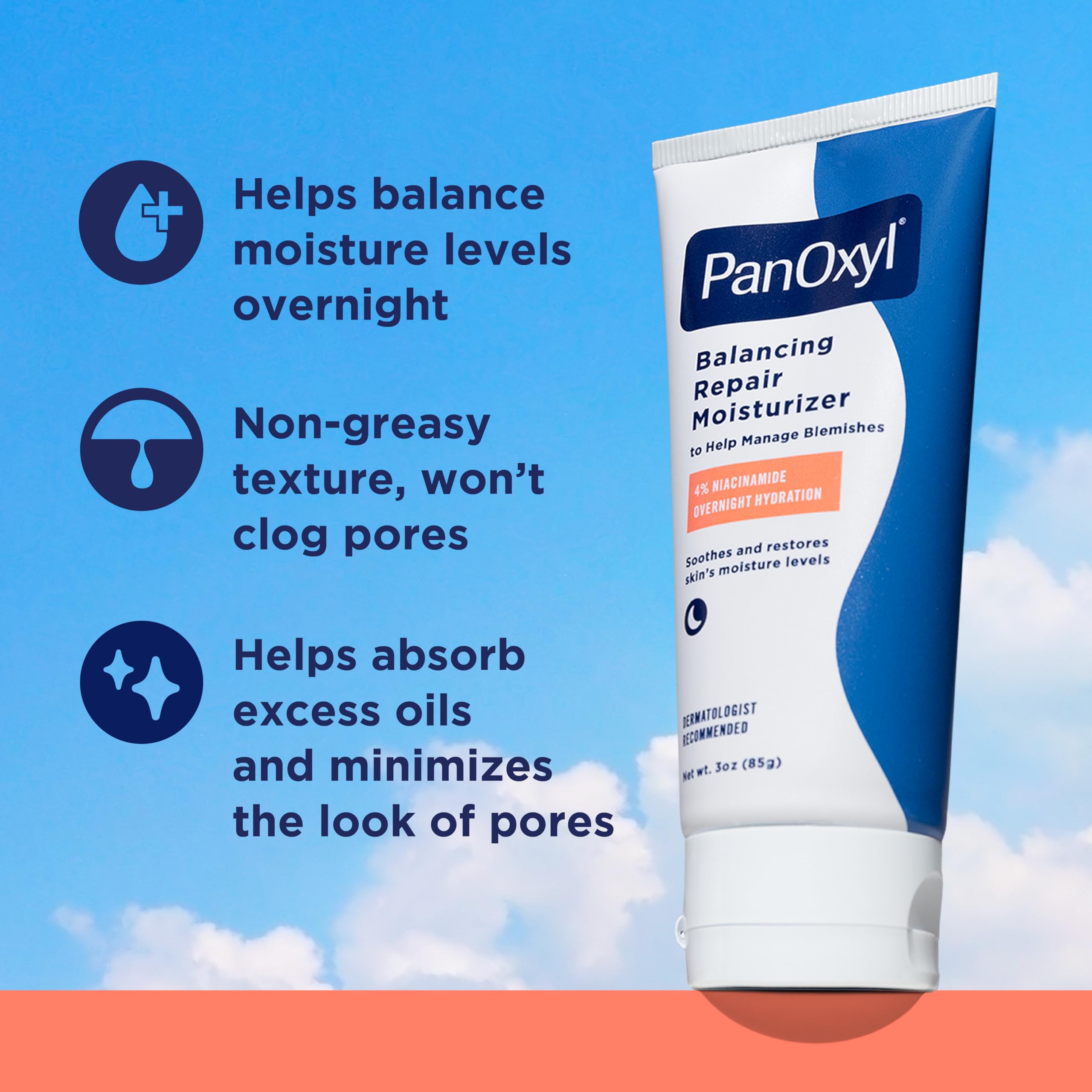 Aplicación nocturna con PanOxyl PM, ayuda a restaurar barrera cutánea mientras duermes.