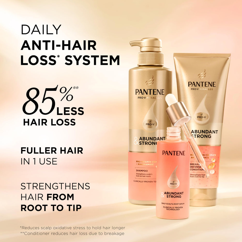 Pantene Abundant & Strong conditioner bottle reinforcing strand strength.