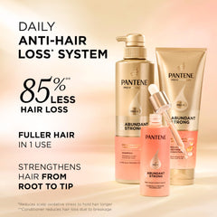 Pantene Abundant & Strong conditioner bottle reinforcing strand strength.