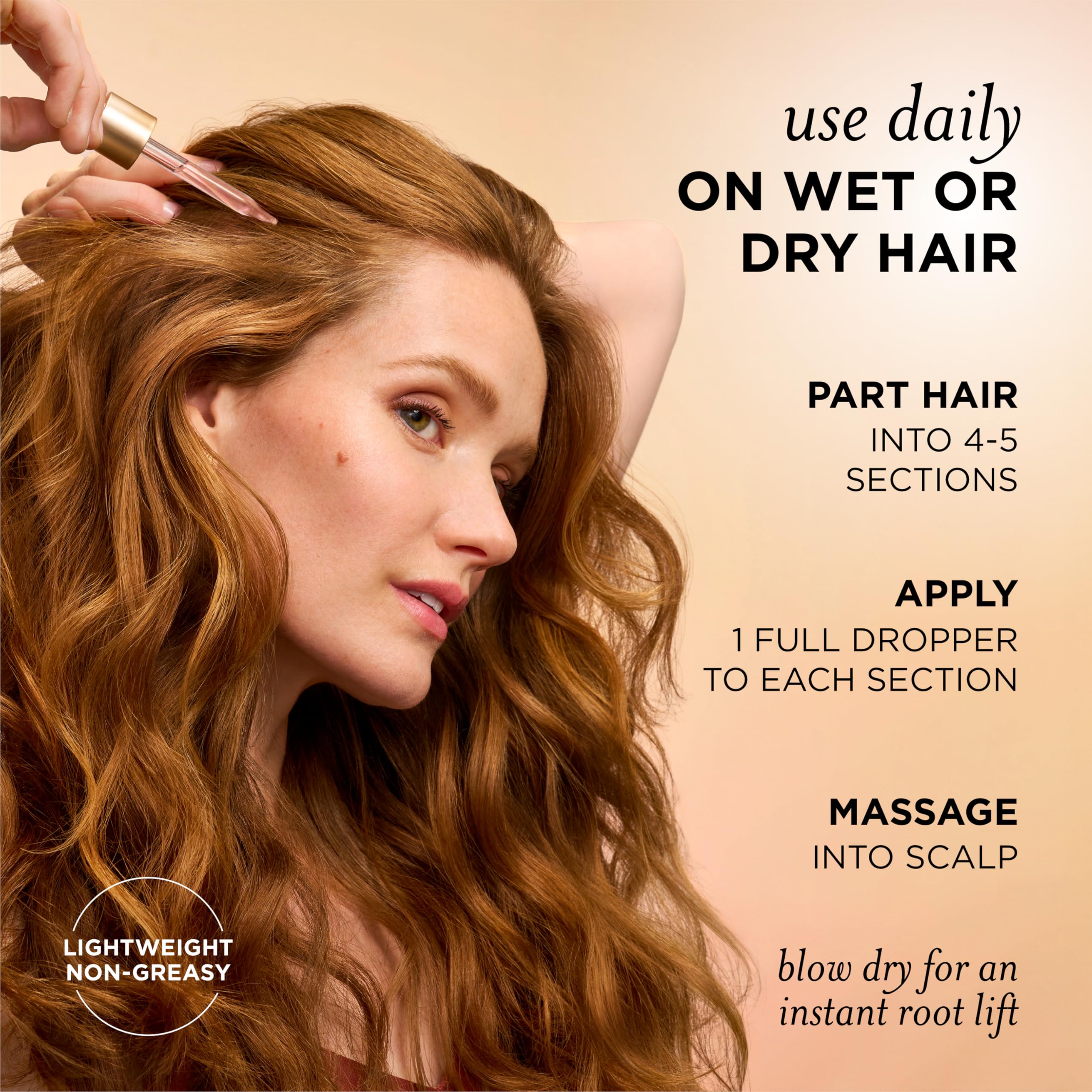 Pantene Abundant & Strong serum bottle with dropper applying to scalp.