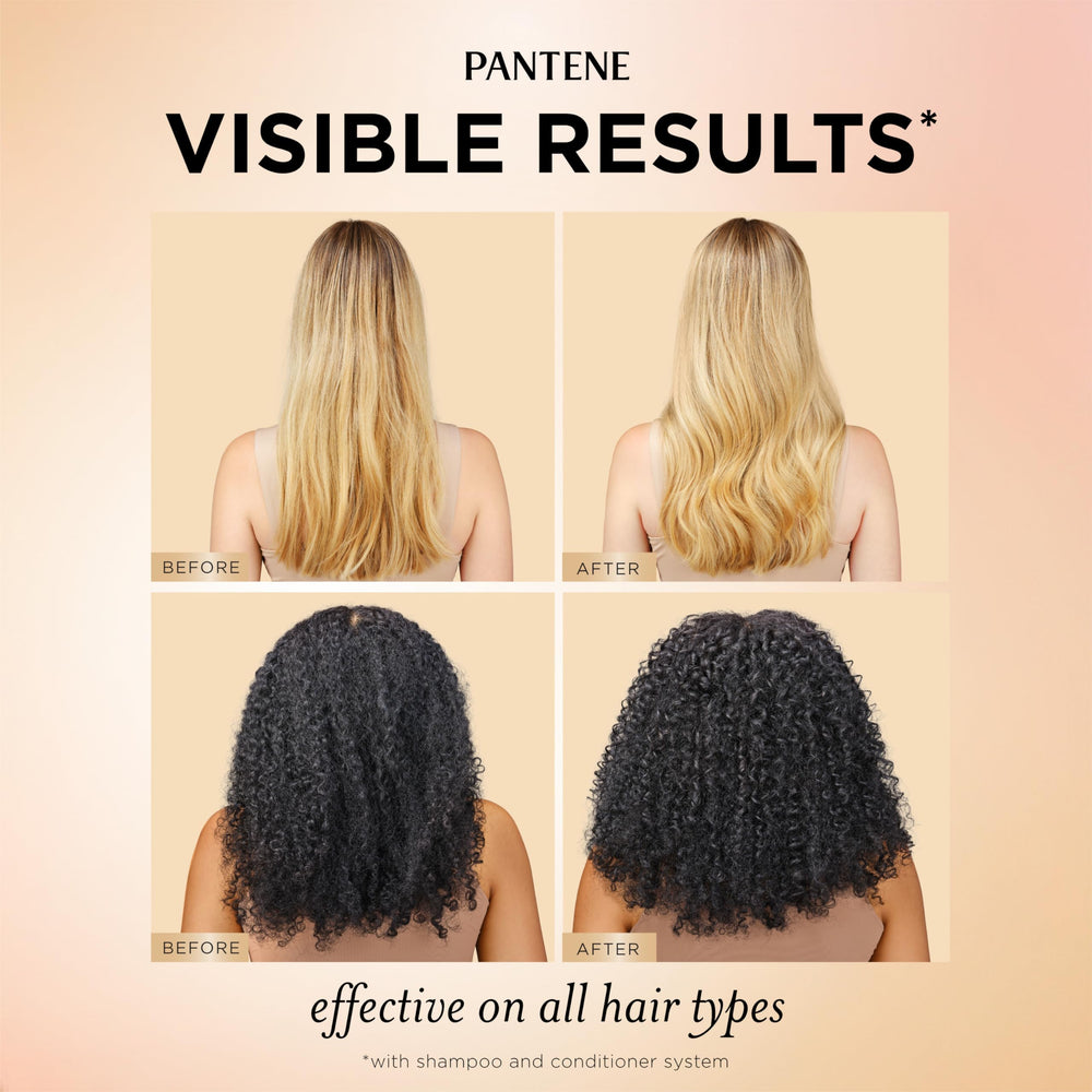 Pantene Abundant & Strong serum dropper applying to scalp for even coverage.
