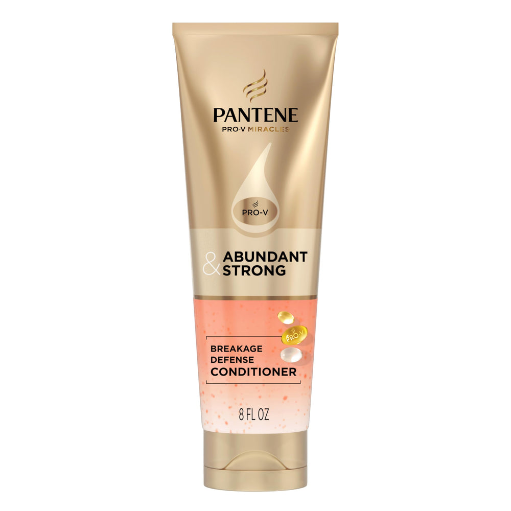 Pantene Abundante y Fuerte acondicionador en botella para cuidado diario y cabello más resistente.