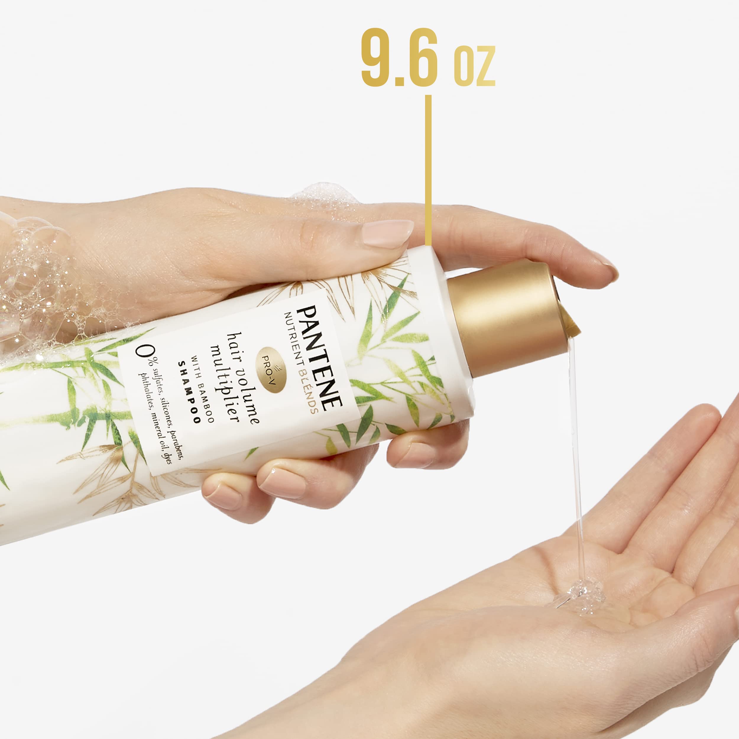 Pantene bamboo shampoo detail highlights fresh, breezy scent.