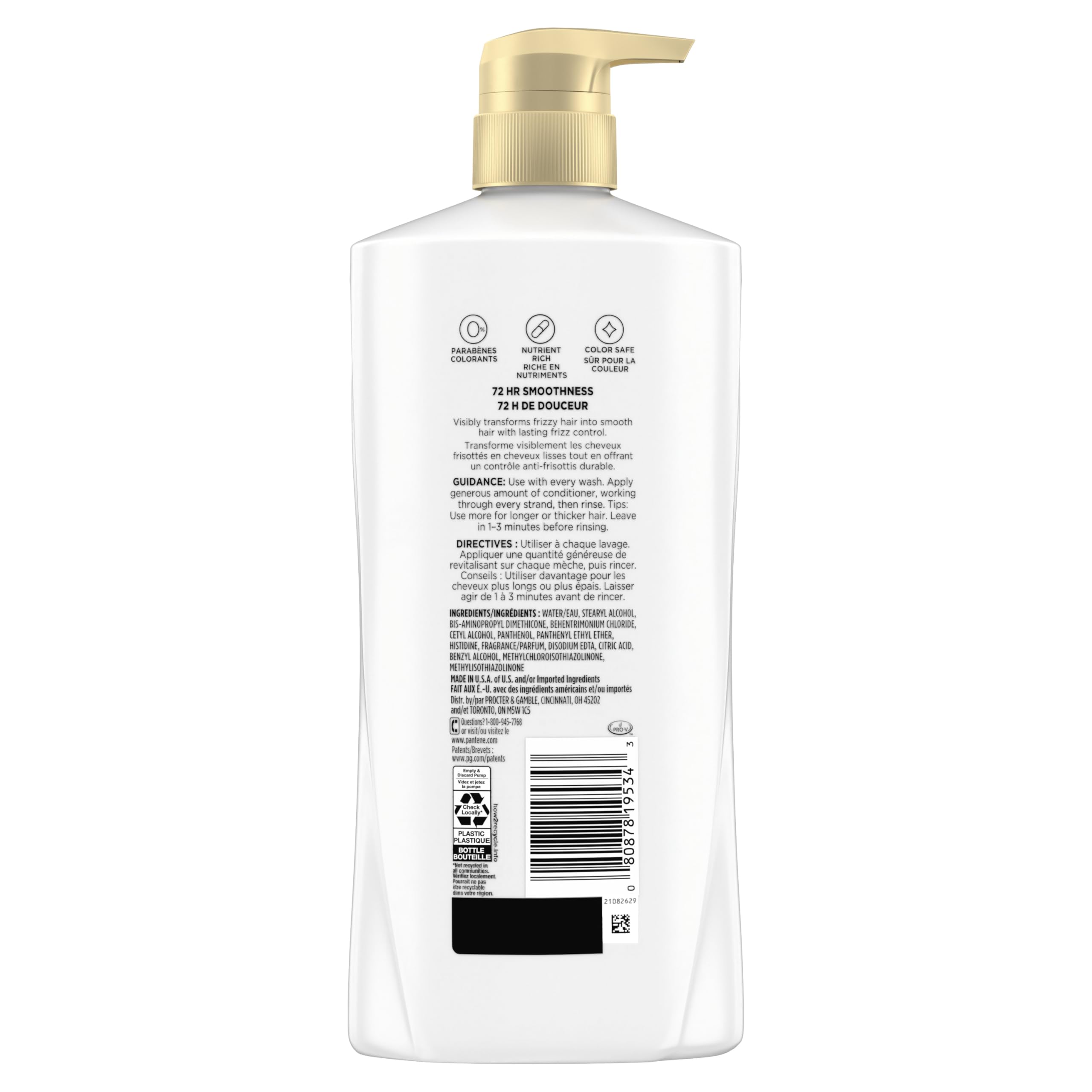 Pantene Brillo y Suavidad, botella, cabello más manejable y liso.