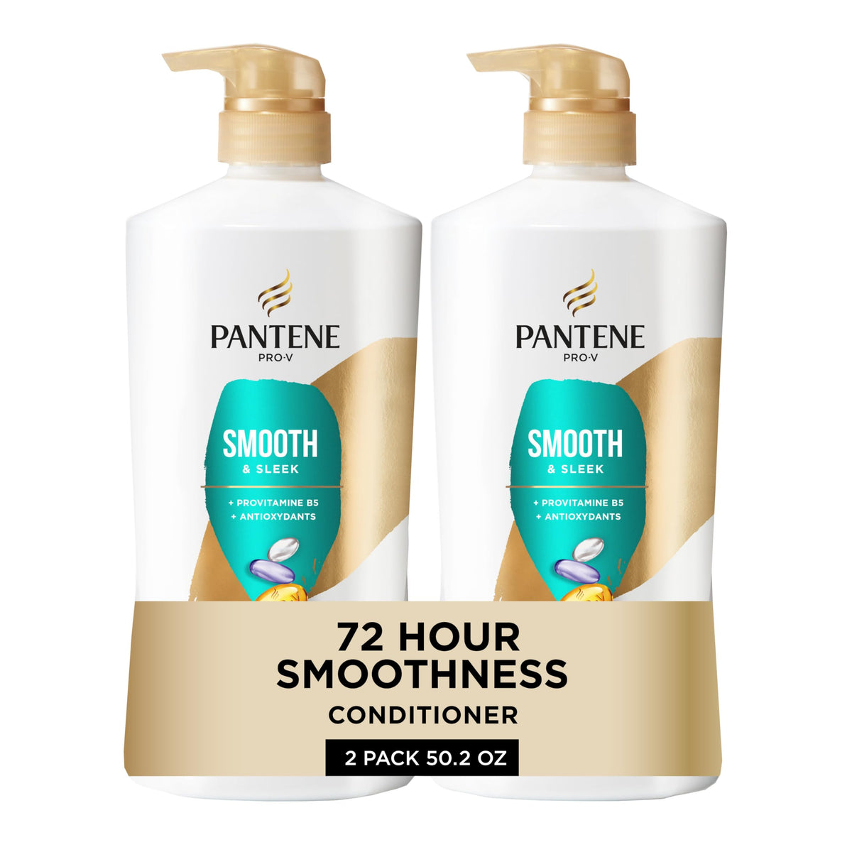 Pantene Condicionador Smooth & Sleek, botella, controla el frizz para cabello suave y brillante.