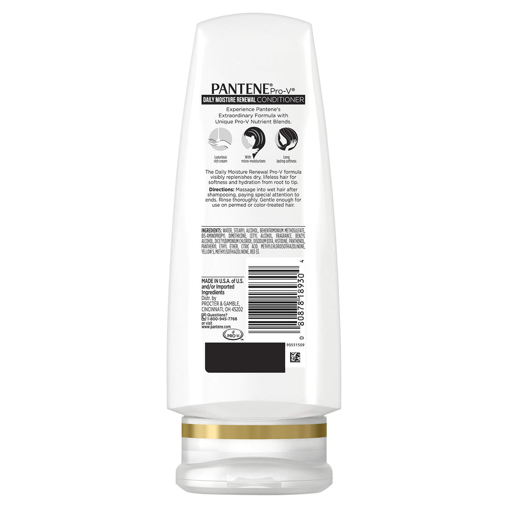Pantene Daily Moisture Renewal conditioner close-up showing silky finish.