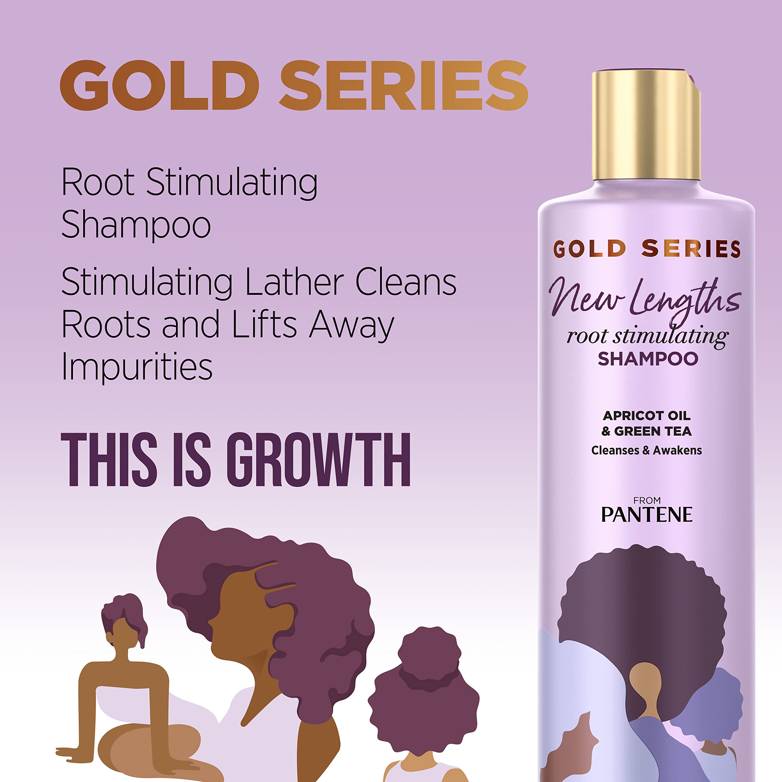 Pantene Gold Series New Lengths Shampoo cuida cabello natural y texturizado sin pesarlo.