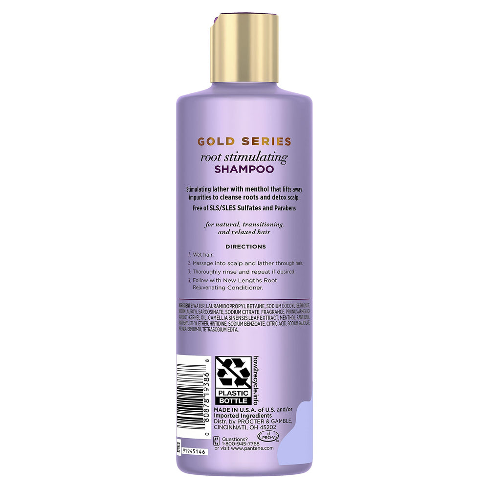 Pantene Gold Series New Lengths Shampoo con té verde para revitalizar el cabello.