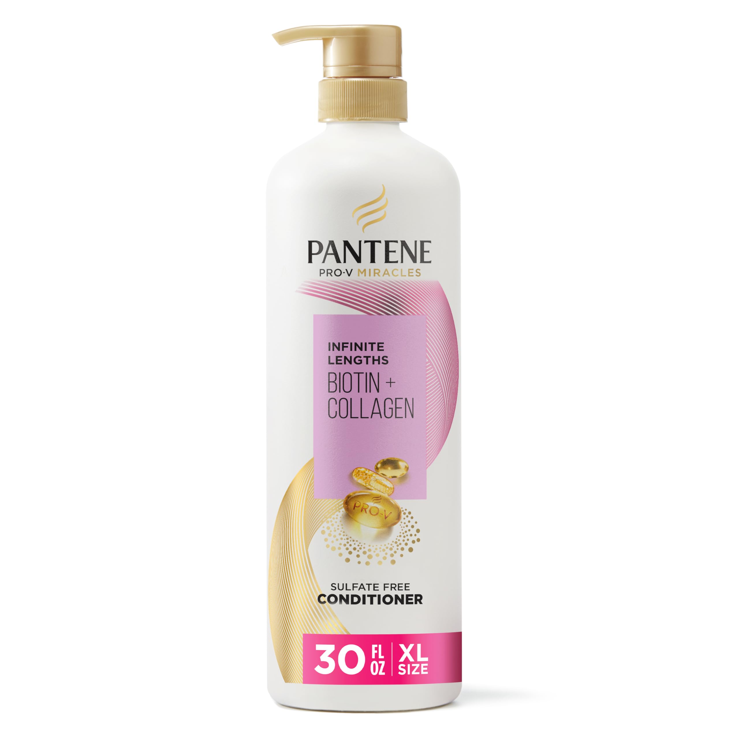 Pantene Infinite Lengths Conditioner bottle full, signaling long-hair care and strength.