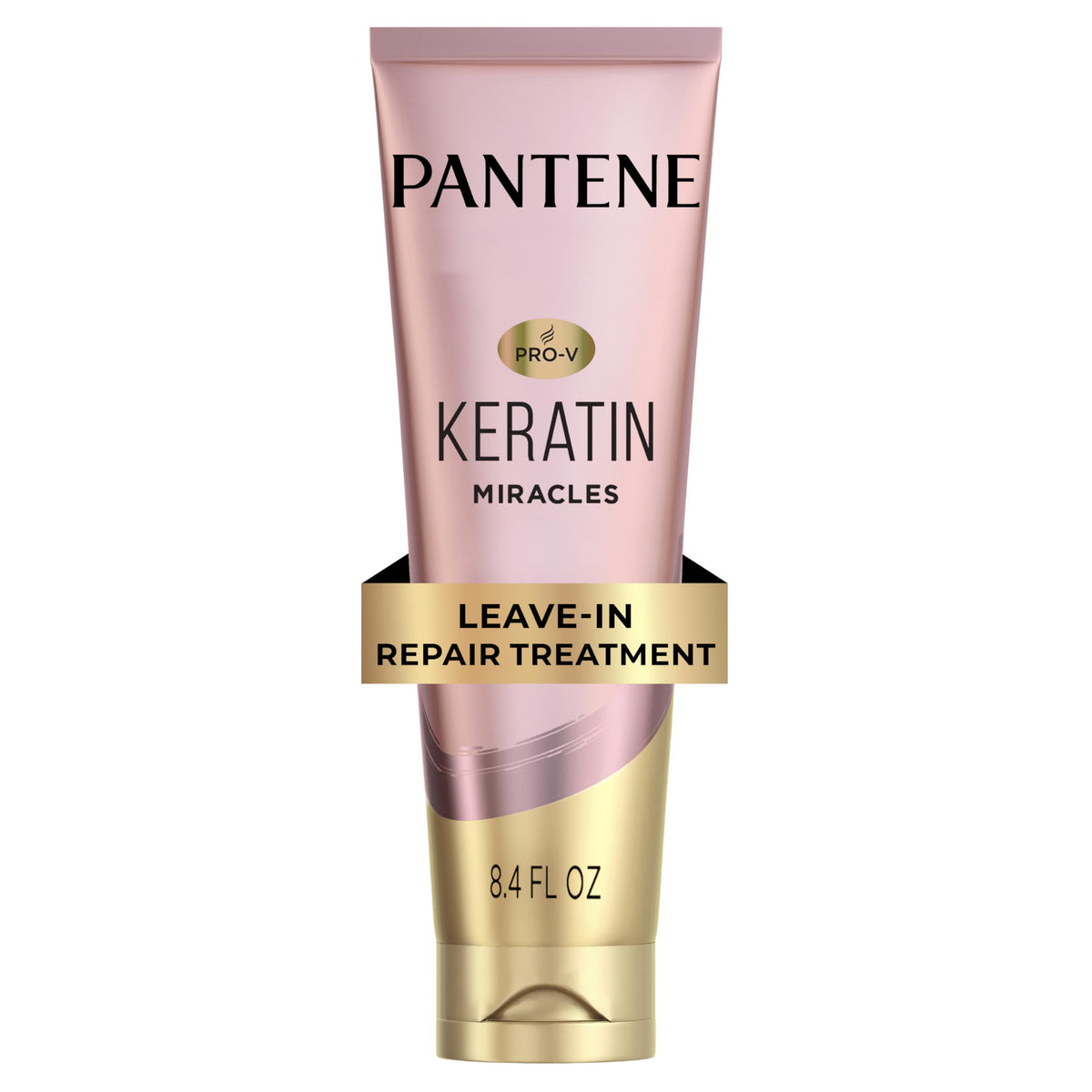 Pantene Keratin Leave-In bottle with argan oil delivers intense moisture for dry, damaged hair.
