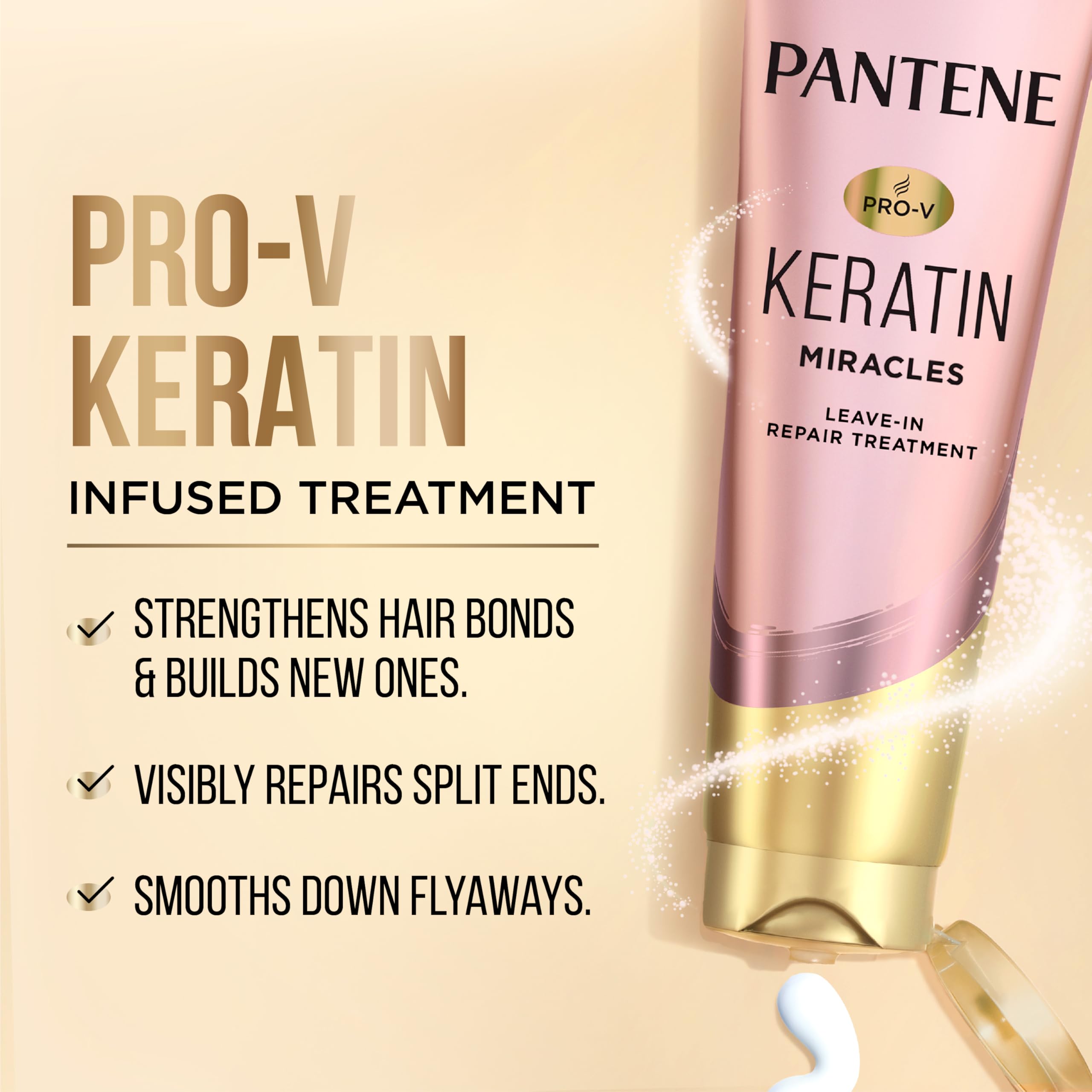 Pantene Keratin Leave-In squeeze bottle provides quick nourishment for frizz-prone hair.
