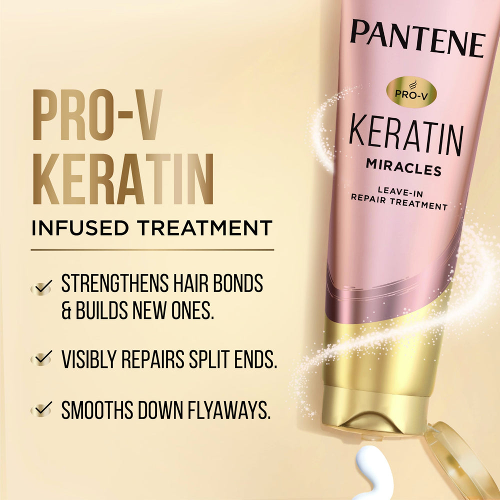 Pantene Keratin Leave-In squeeze bottle provides quick nourishment for frizz-prone hair.